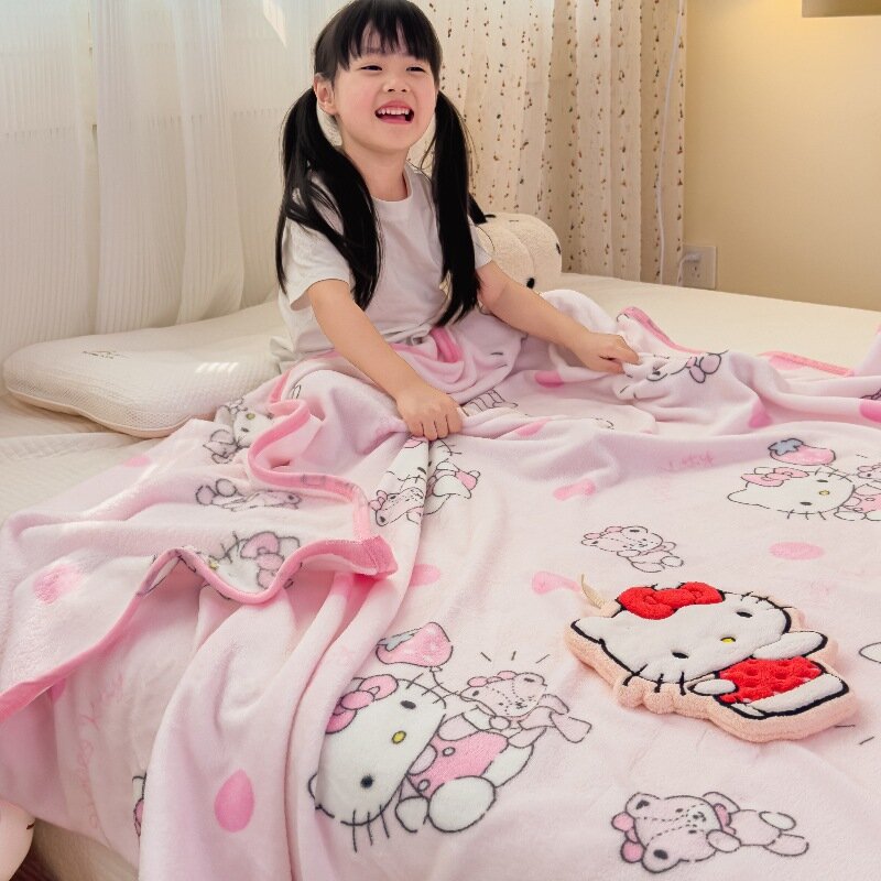 Плед из молочного флиса для детей, Hello Kitty, Утепленный плюшевый плед, Кондиционерный плед, 100x150 см