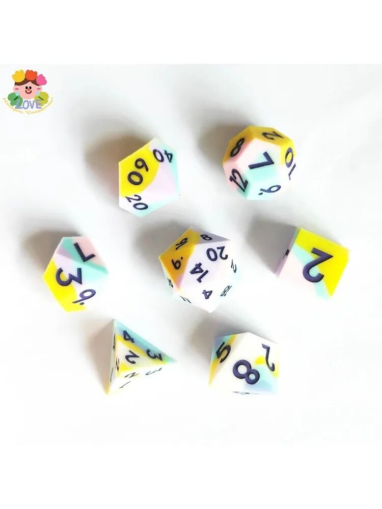 Игральные кости силиконовые / мягкие кубики для DnD / набор 7 шт (D20-D4) / разноцветные дайсы для COC и ролевых игр
