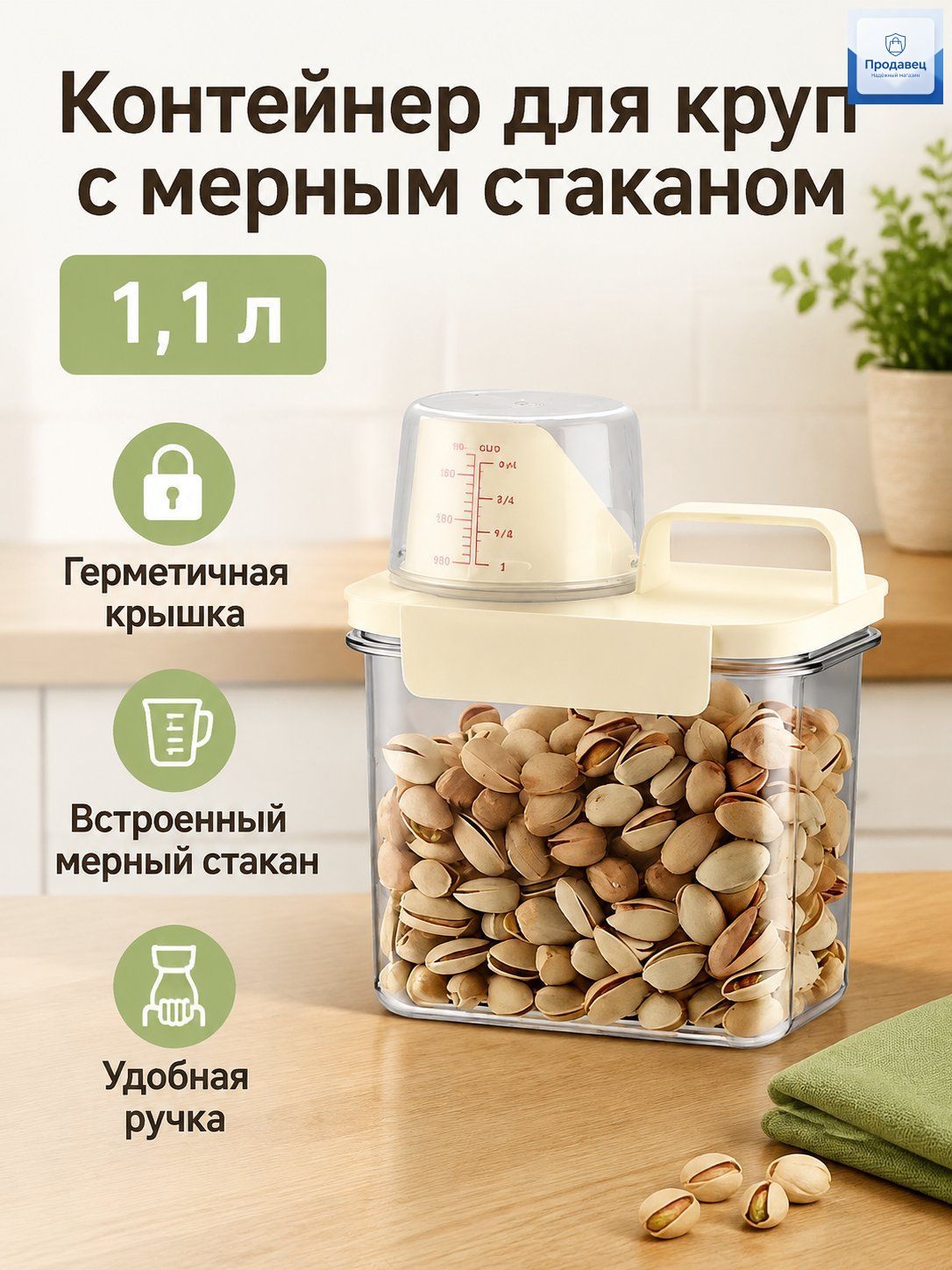 Банка для сыпучих продуктов 1100 мл 1 шт пиафлор