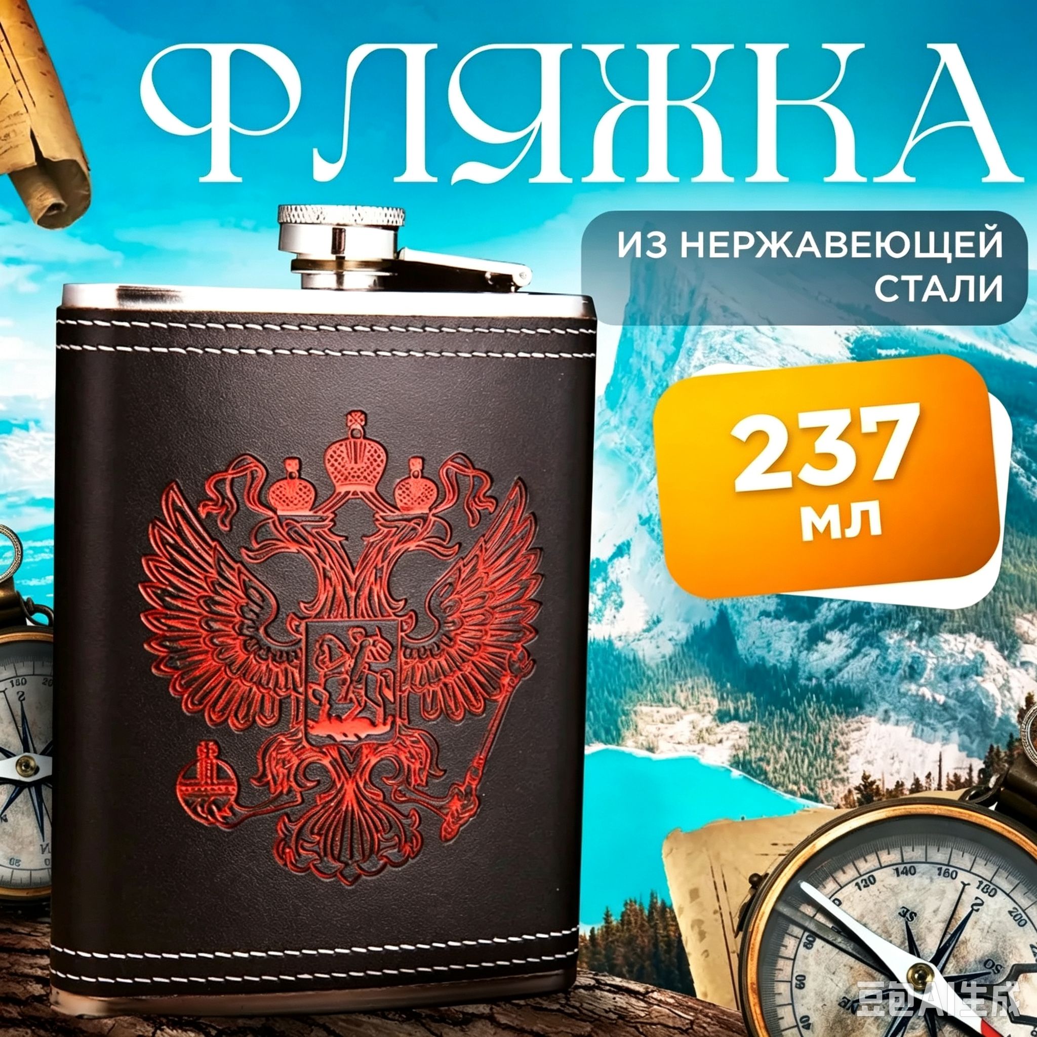 Фляга 237 мл, черный, Туризм, рыбалка, охота → Туризм и отдых на природе → Термосы, фляги и питьевые системы → Фляги