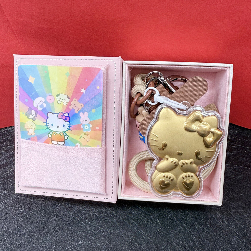 Брелок из золота 999 Kitty Cat, коричневый шнурок, золотая фольга, подарочная коробка 2, браслет для телефона