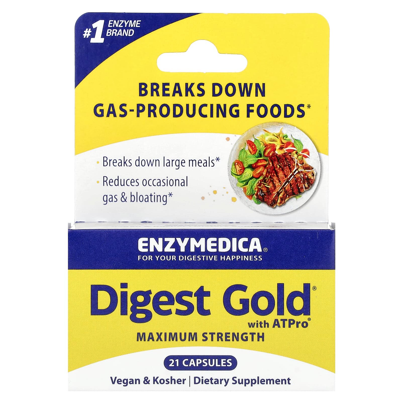Enzymedica, Digest Gold с ATPro, добавка с пищеварительными ферментами, 21 капсула