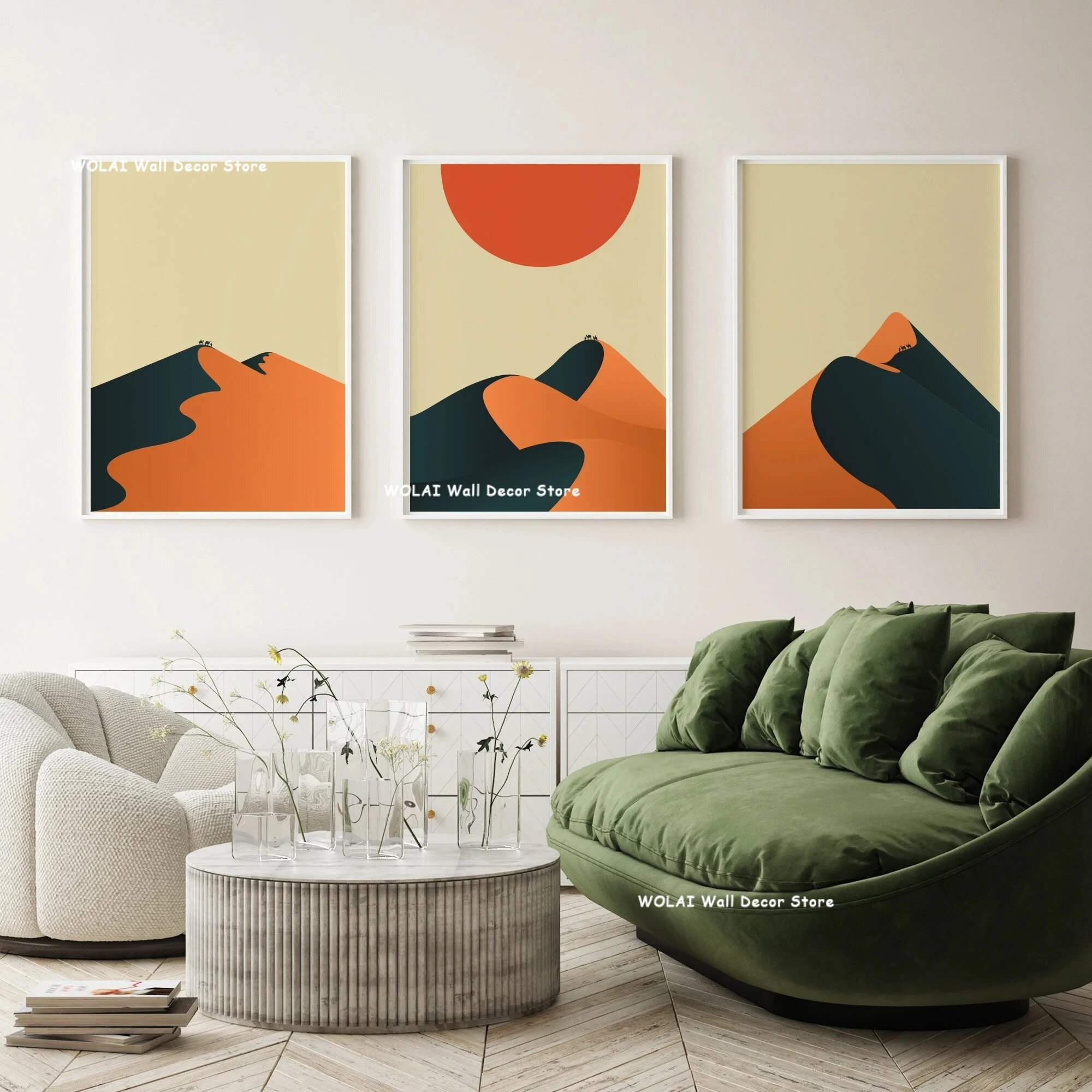 Абстрактные настенные принты «Солнце Гора» 3 шт. WO1938-3pcs, 20x30cm No Frame