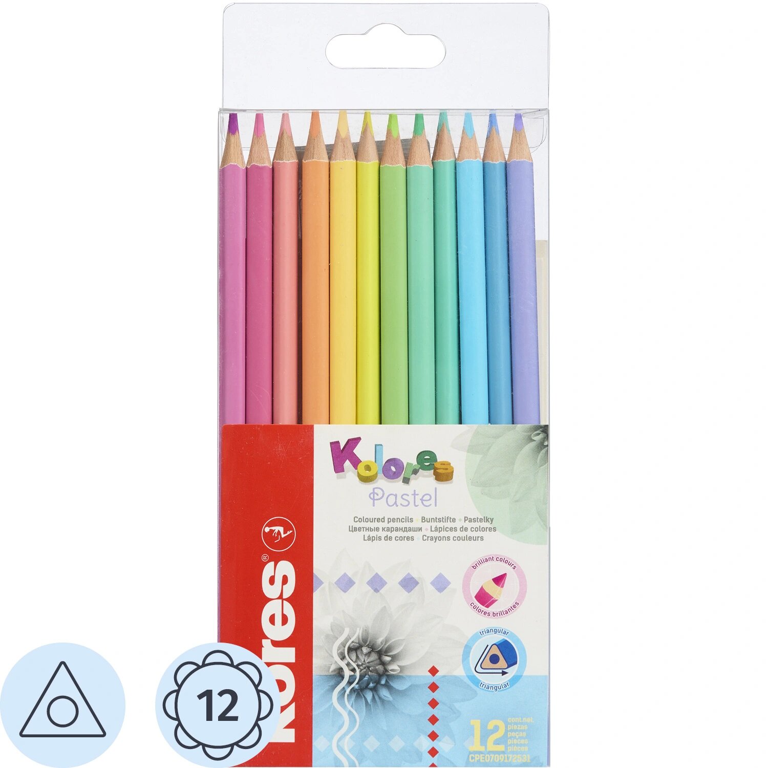 Kores Карандаши цветные Kores Kolores Pastel 12 карандашей 12 цветов трёхгранные (пастельные)