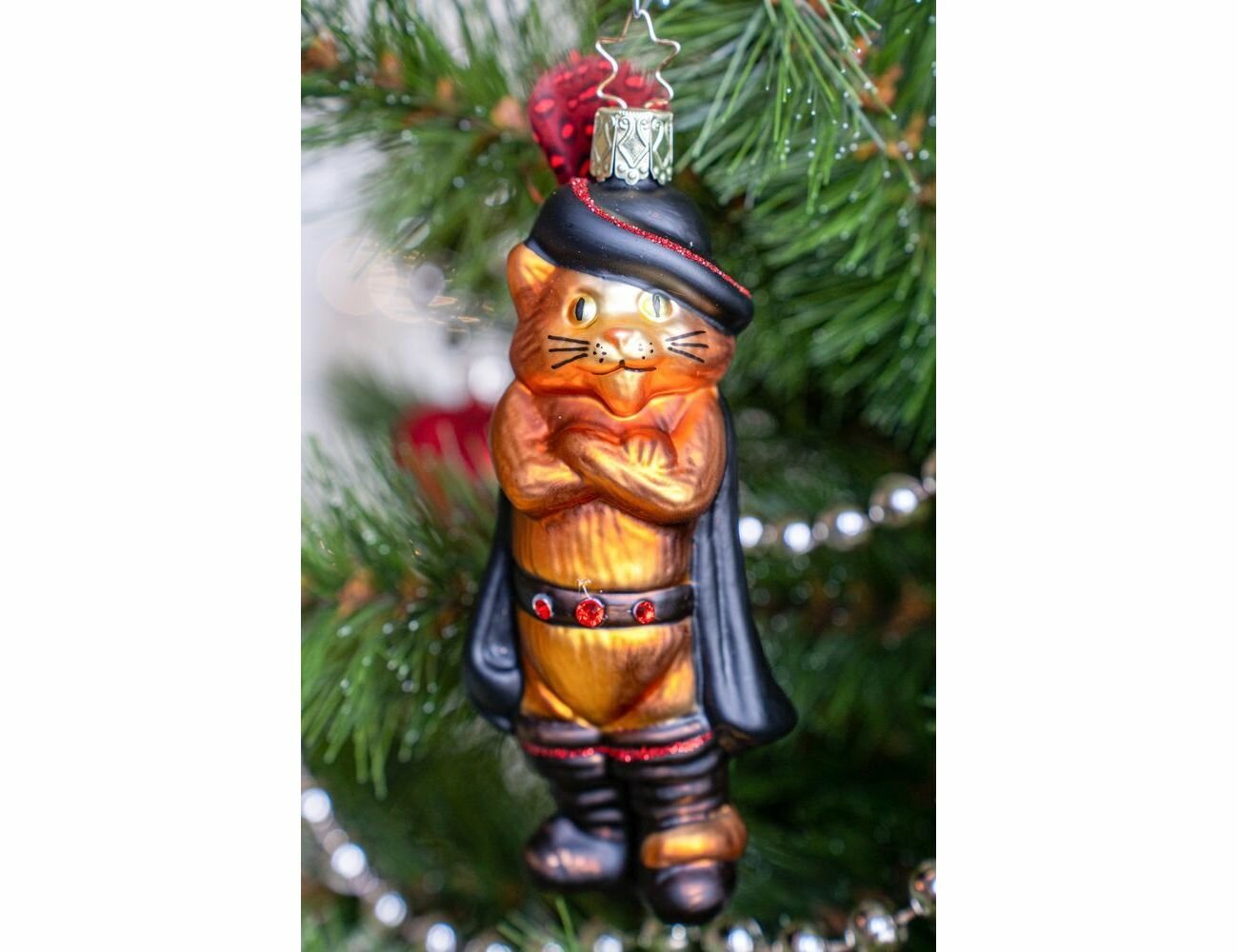 Ёлочная игрушка КОТ зорро, стекло, 12 см, Inge Glas