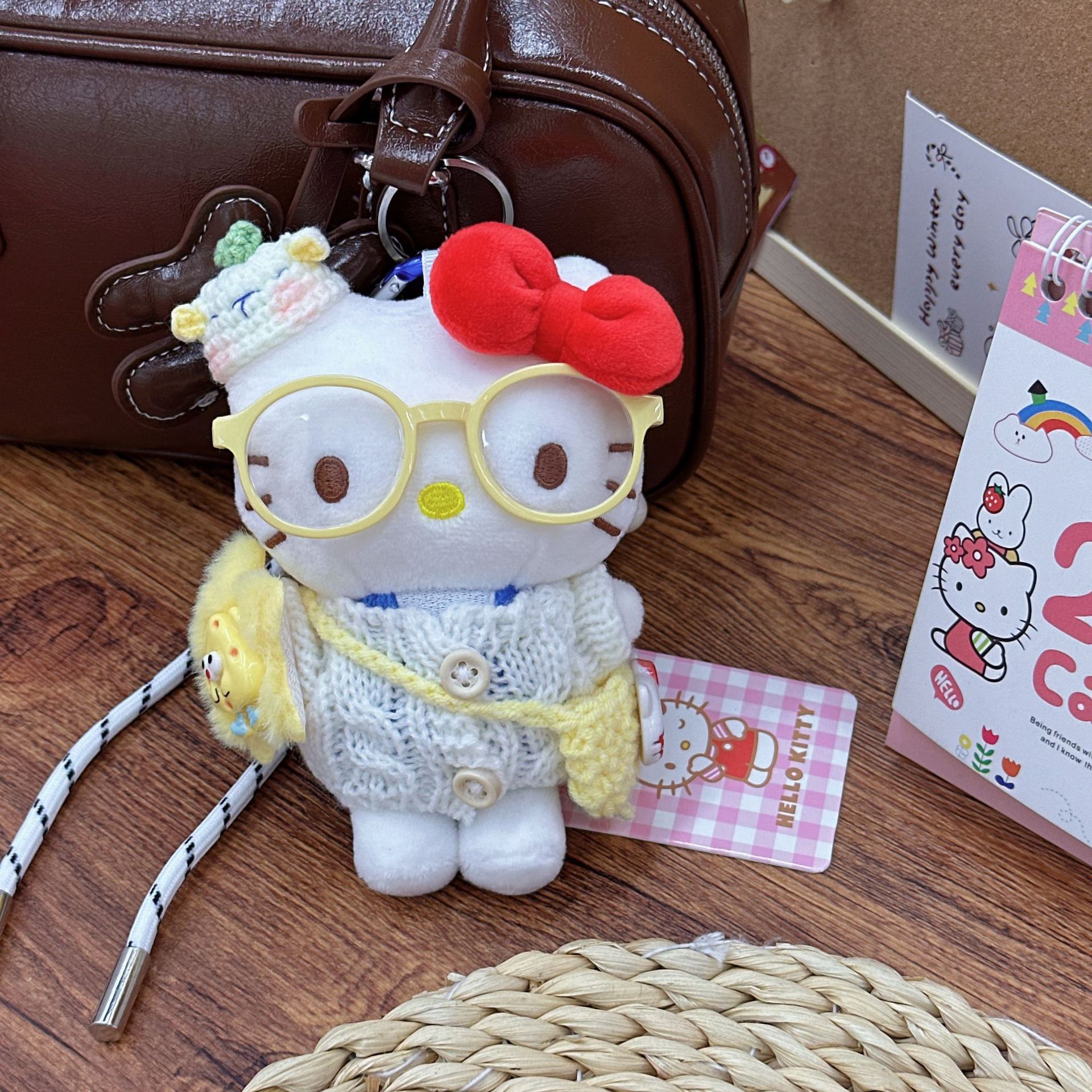 Милый плюшевый брелок Hello Kitty с шапочка ягненок, мультяшная игрушка-подвеска на сумку