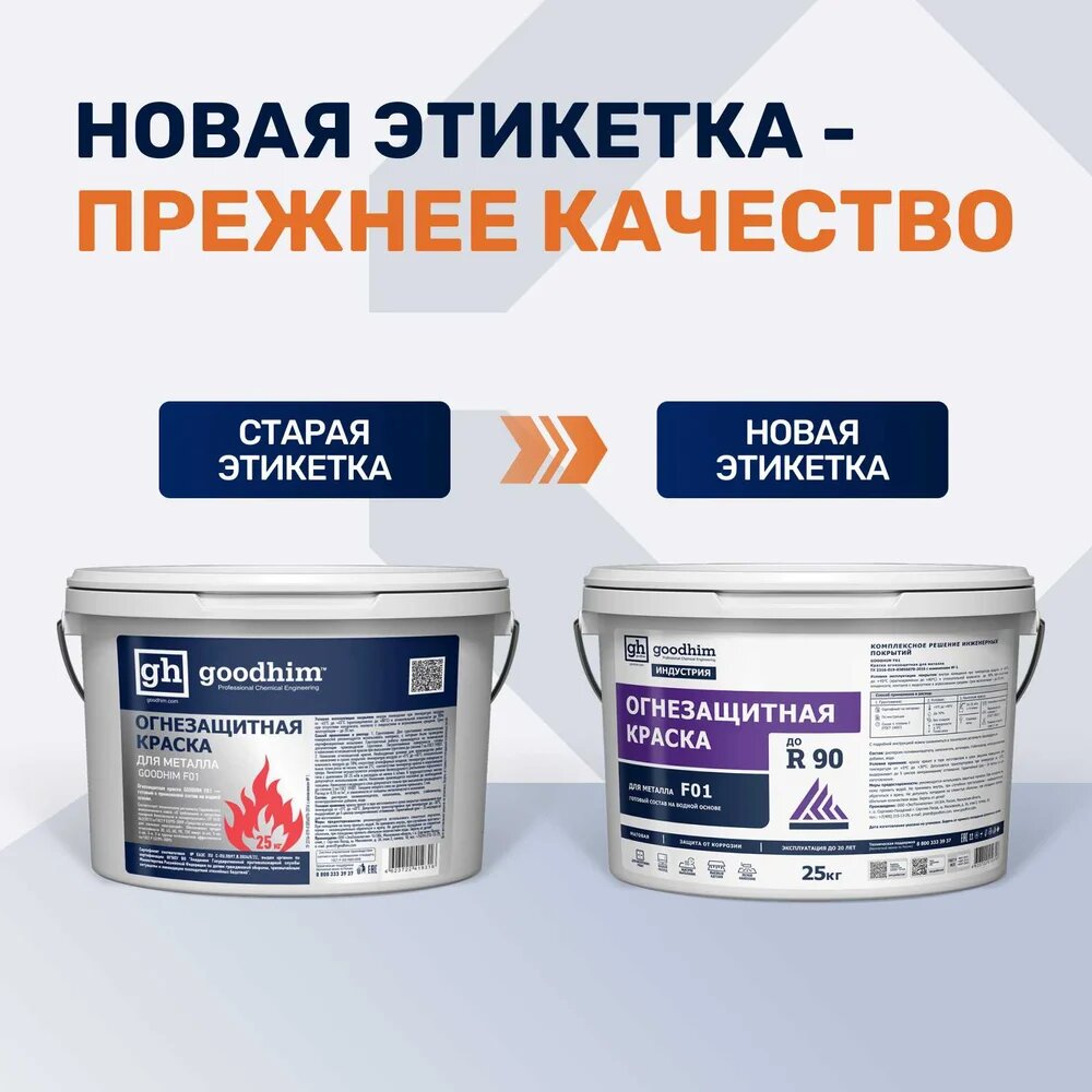 Огнезащитная вспучивающаяся краска для металла Goodhim водно-дисперсионная F01, 25кг 19316