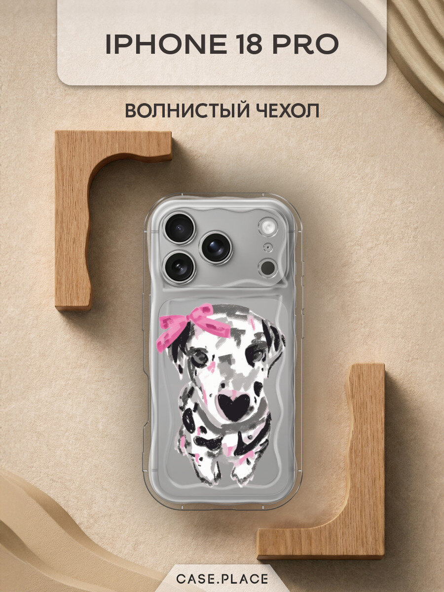 Чехол на iPhone 18 Pro / Айфон 18 Про с принтом Далматинец с бантиком 3