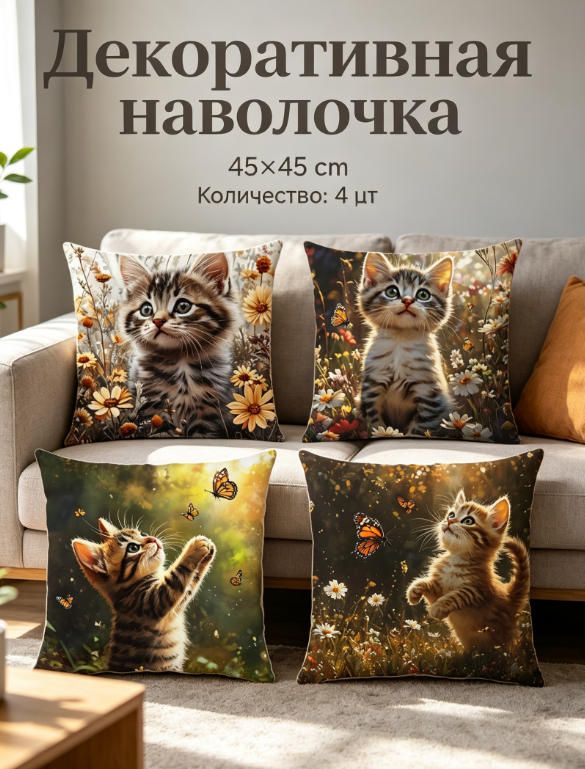 Наволочка декоративная 45x45 см 4 шт разноцветный