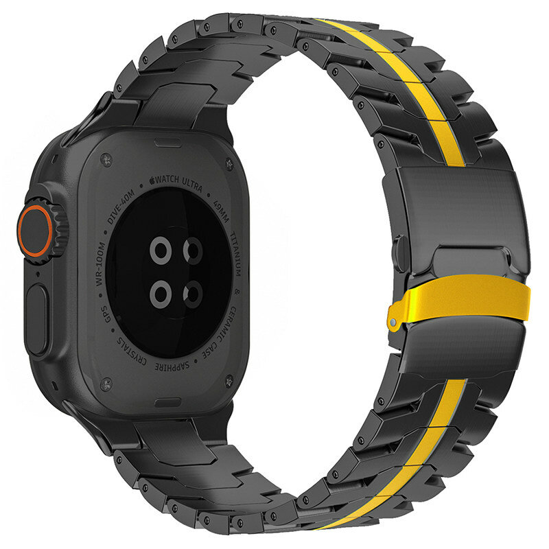 Ремень часов Titanium для ipple Watch Ultras, 49 мм Чёрно - жёлтый, Подарок на день рождения мужчины