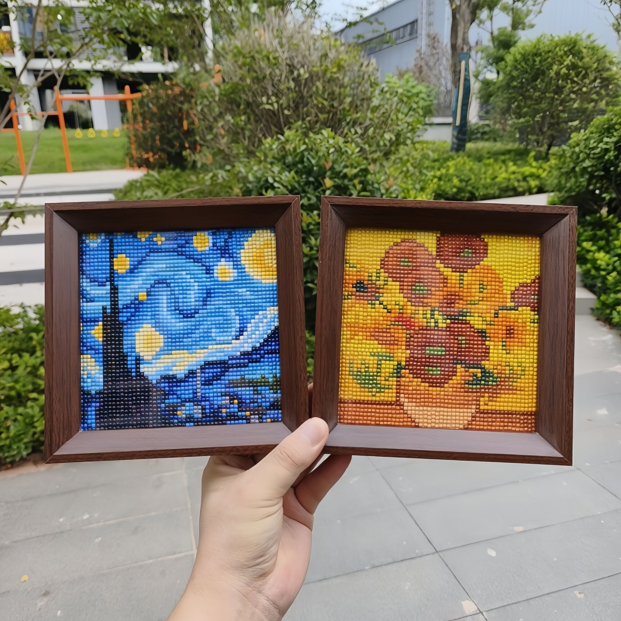 DIY Алмазная мозаика Ван Гог 18x18 см, 2 картины в рамках, Звездная ночь и Подсолнухи, стразы 26 граней, +30%