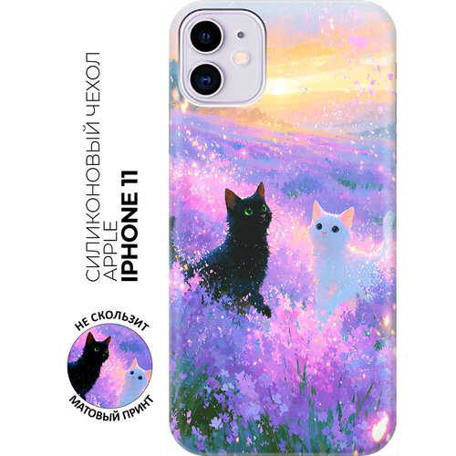 фото Силиконовый чехол на apple iphone 11 с принтом "коты в фиолетовом закате" bestluck