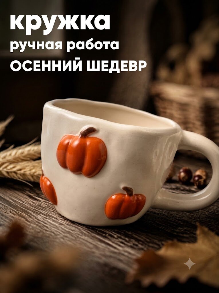 Керамическая кружка-фигурка в виде тыквы белая для дома, 400 мл
