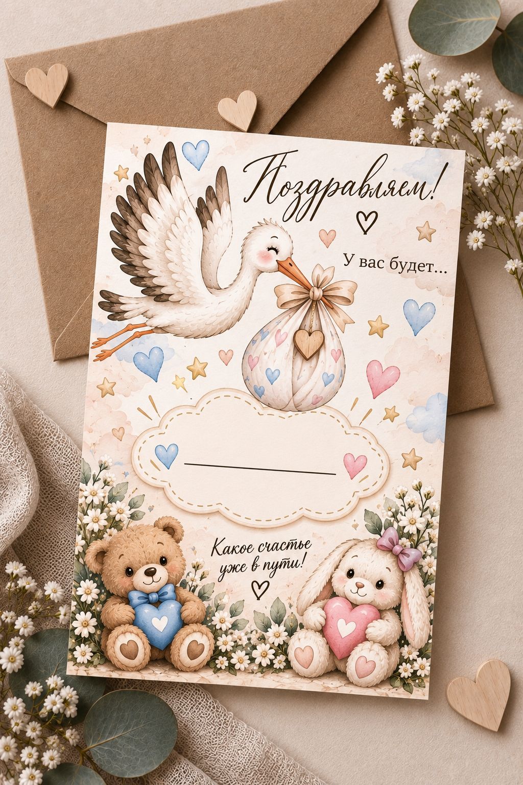 Открытка пол ребенка / Конверт гендер пати / открытка для узи