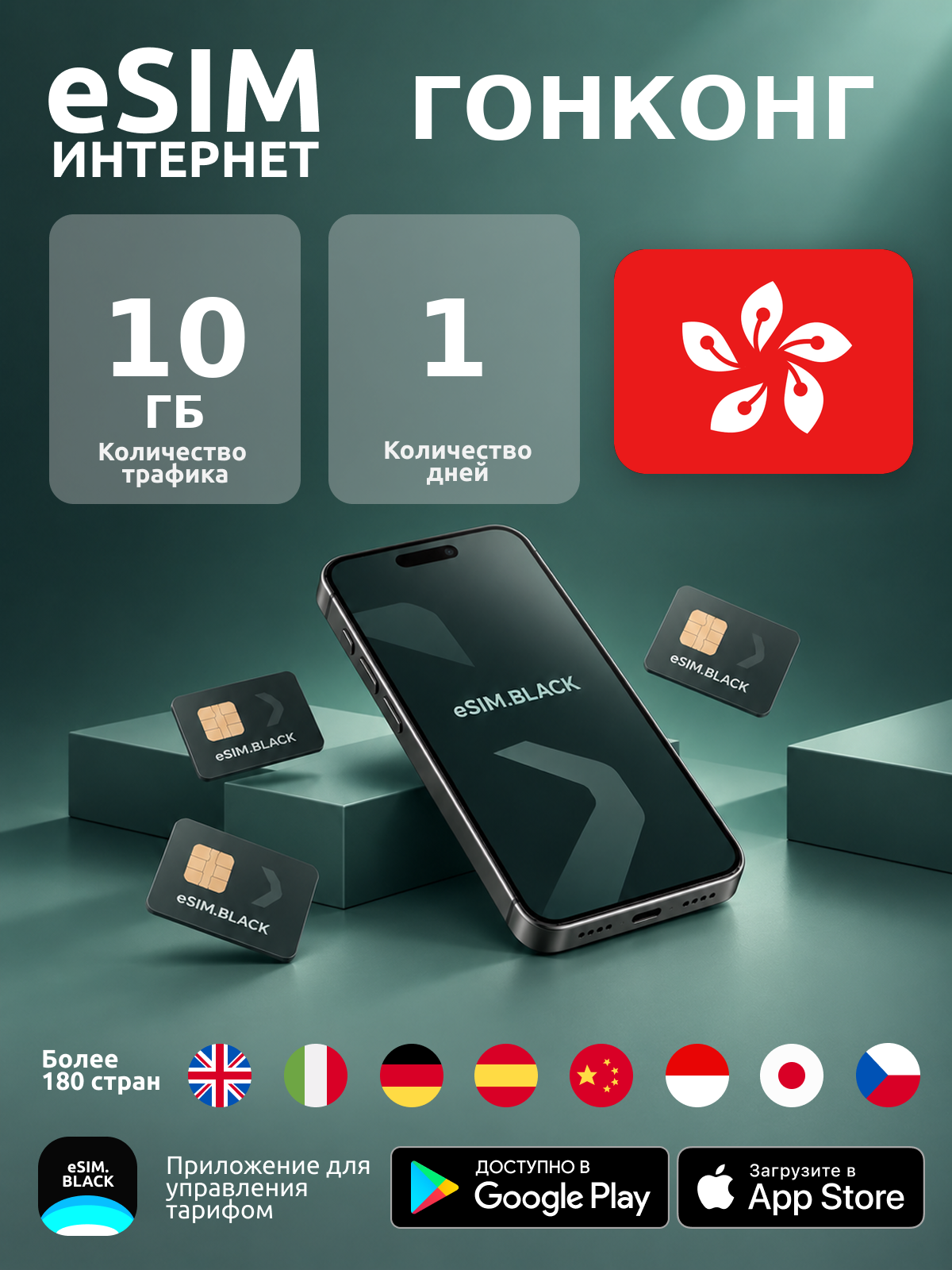 Гонконг/1 день/10 ГБ - eSIM для мобильного интернета ( iPhone | Android ).