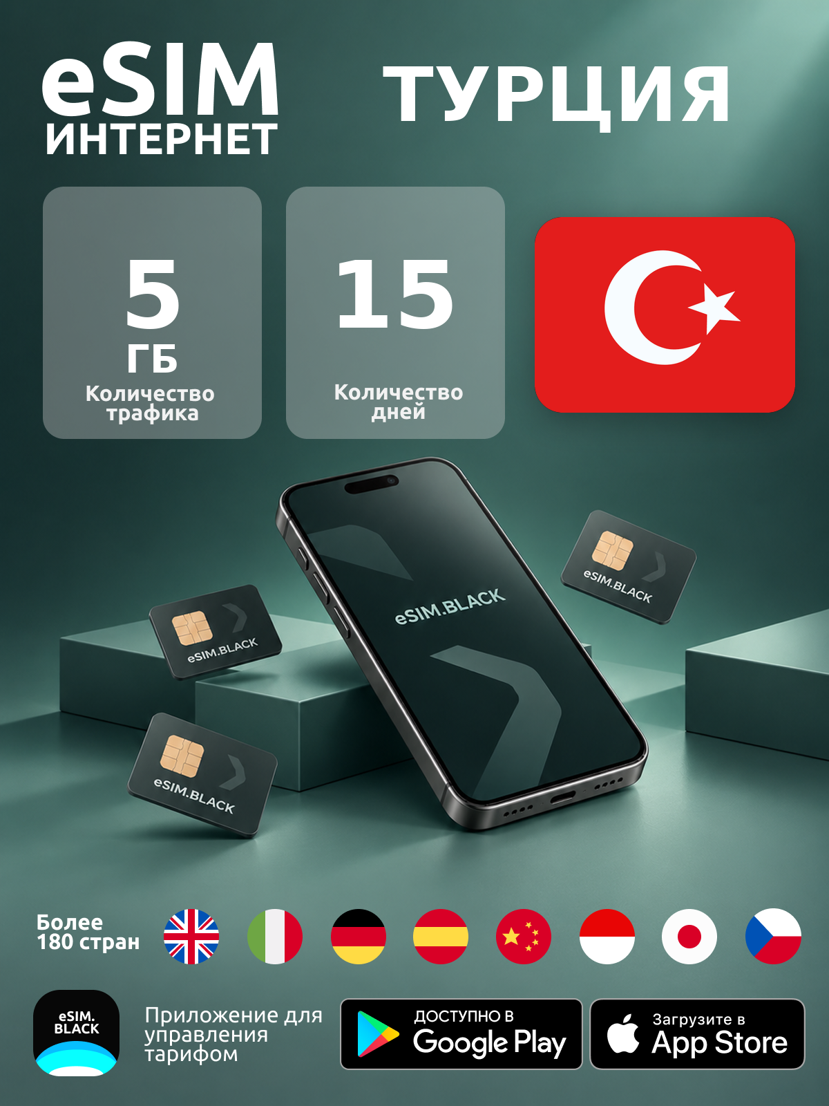 Турция/15 дней/5 ГБ - eSIM для мобильного интернета ( iPhone | Android ).