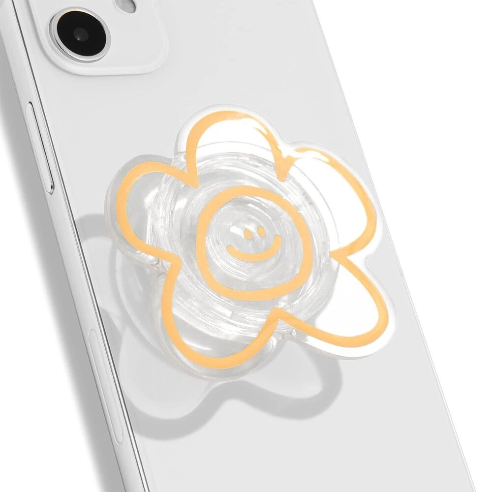 Подставка-держатель для телефона Smile Flower – складной держатель с клейкой Желтый, YELLOW