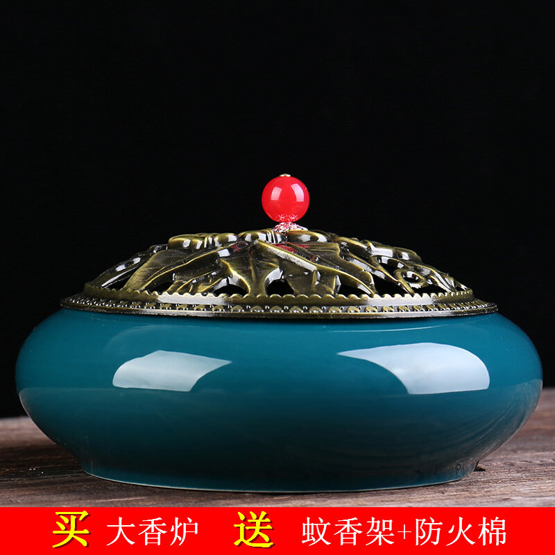 Большой керамический курительный ладанник с павлиново-зеленым оттенком для домашнего ароматерапии, ручная работа с