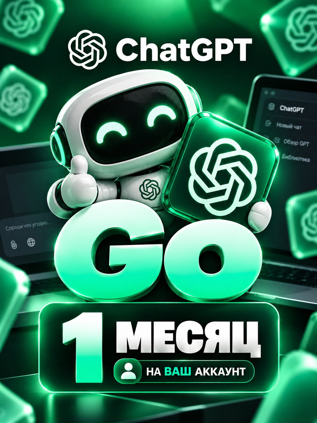 Активация подписки ChatGPT GO на 1 месяц, на ваш личный аккаунт