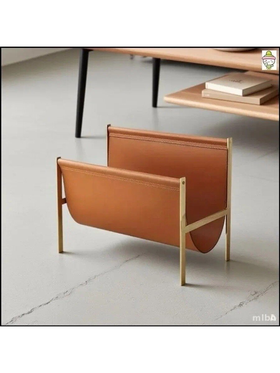 Газетница из натуральной кожи с металлическим каркасом, тёмно-синяя, 420×260×380