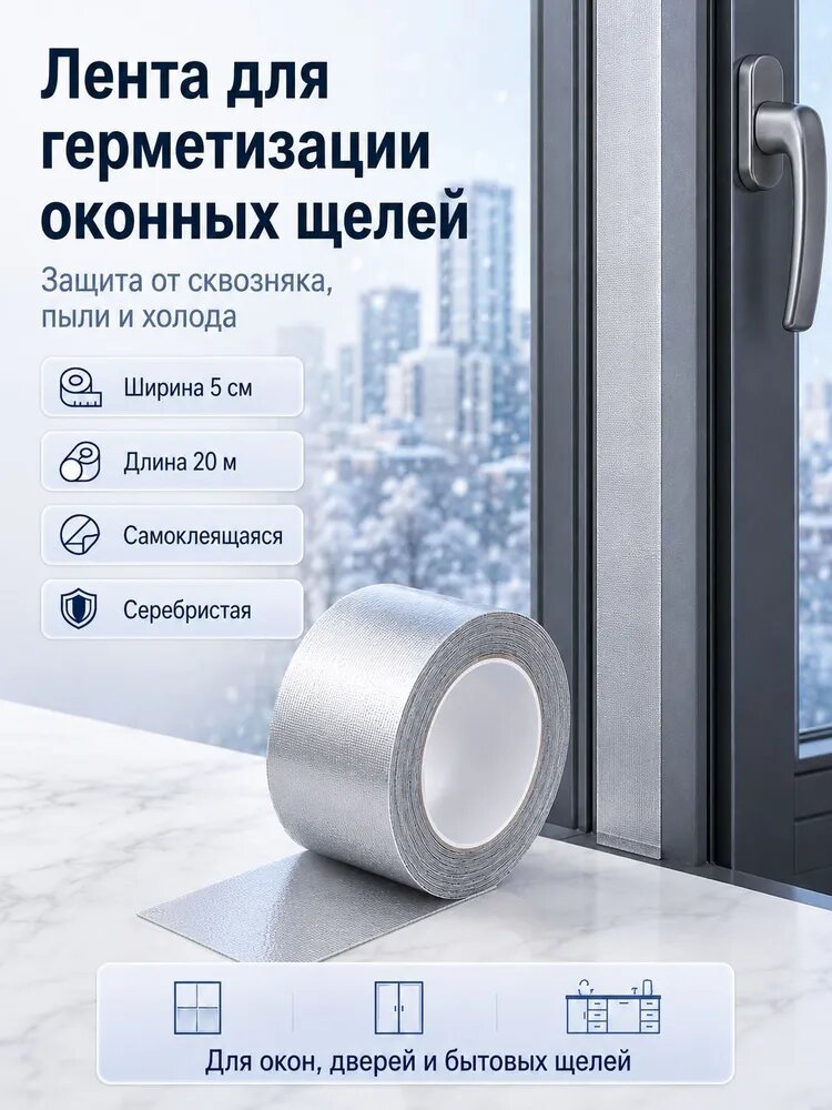 Теплолента уплотнитель самоклеящаяся для окон, 50 мм, 20 мет