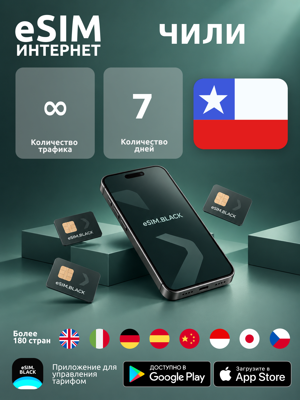 Чили/7 дней/Безлимит - eSIM для мобильного интернета ( iPhone | Android ).