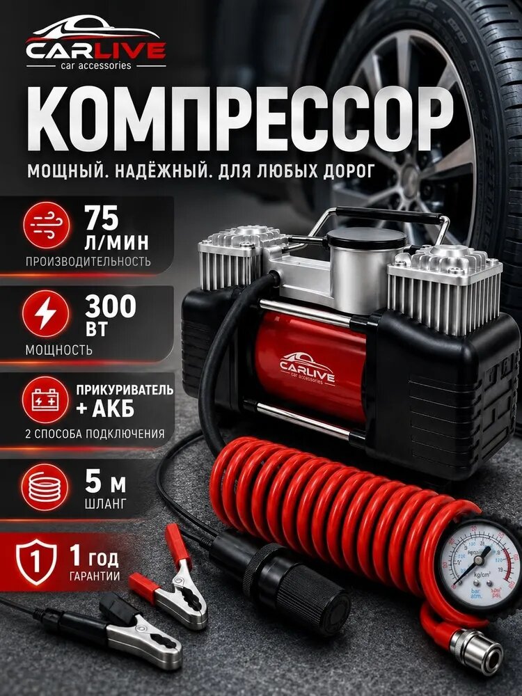 Компрессор автомобильный, насос автомобильный, 300 Вт