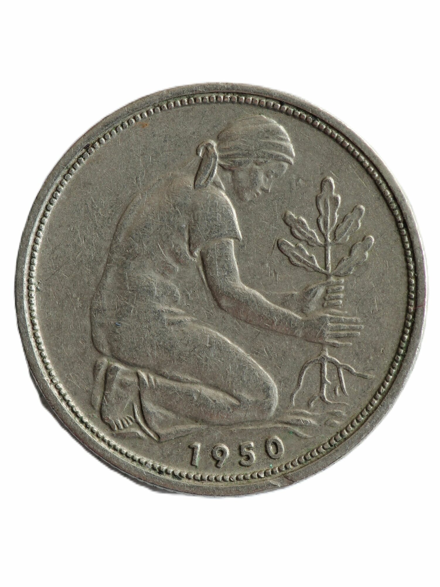 Подлинная монета Германии ФРГ 50 пфеннигов 1950 года D