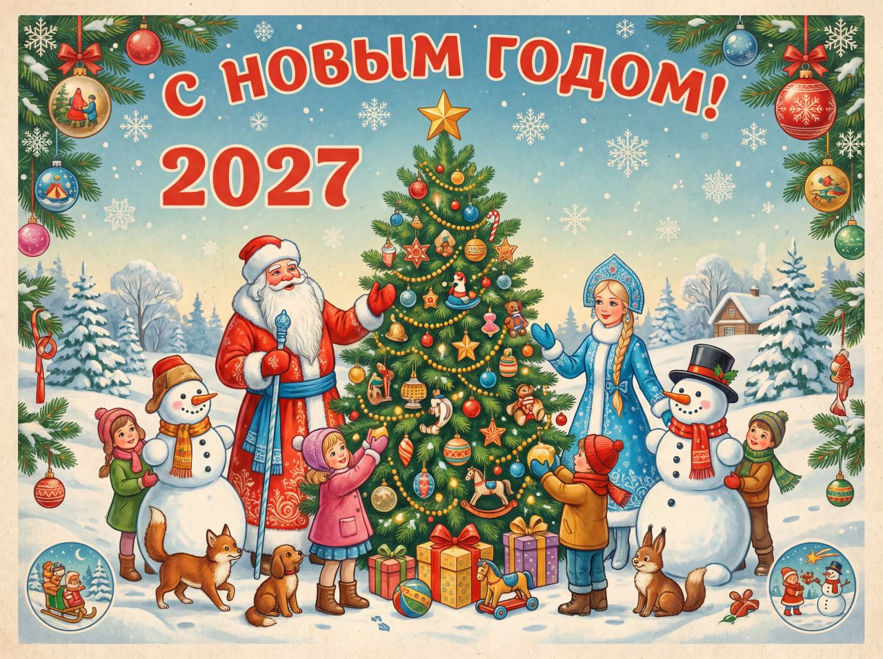 Плакат "С Новым Годом!" - 2027 год - А1 горизонтальный