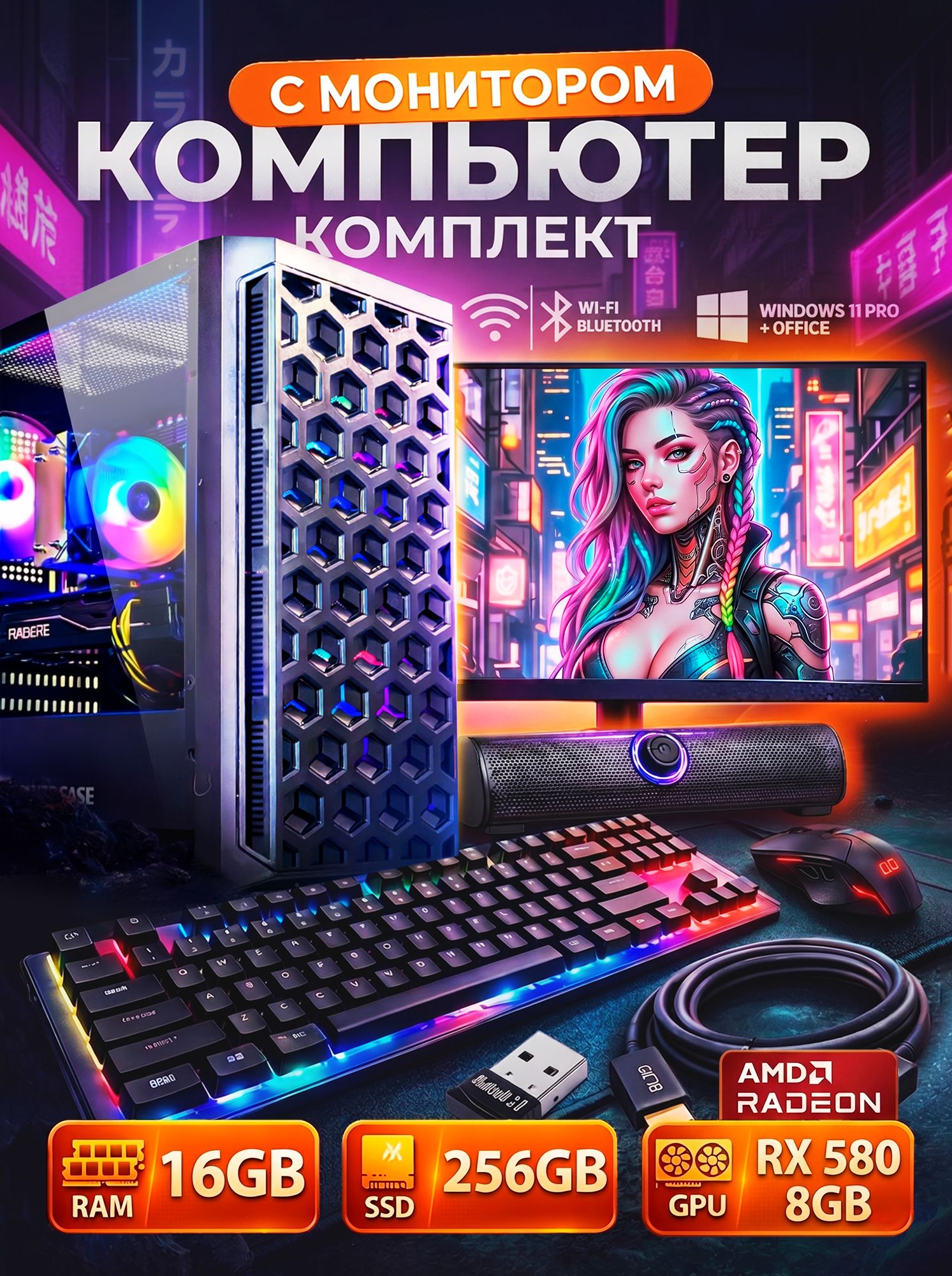Компьютер игровой с монитором RX580 8GB / 16GB / 256GB