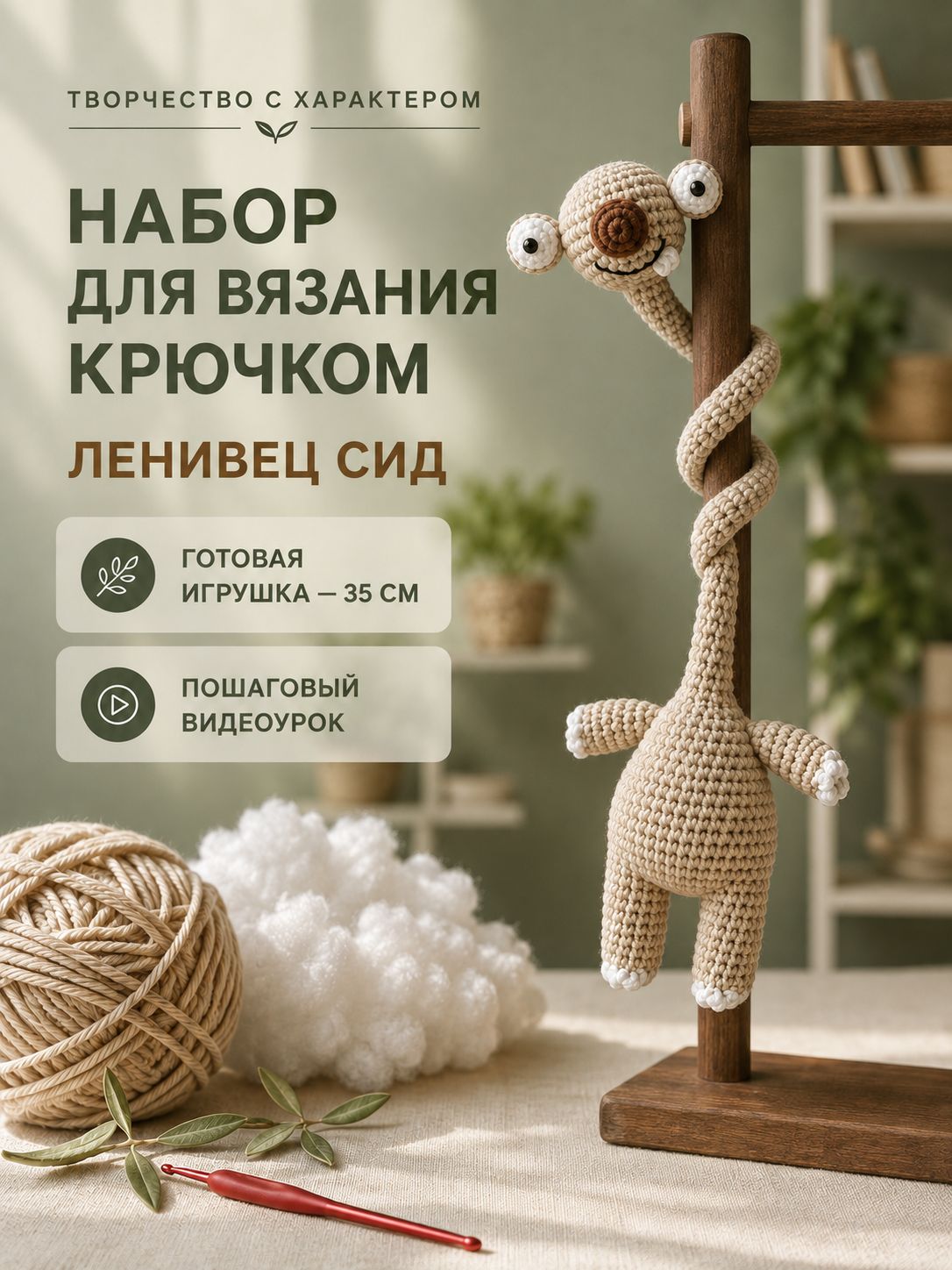 Набор для вязания крючком игрушки Ленивец Сид, 35 см, Артикул: 5618971151
