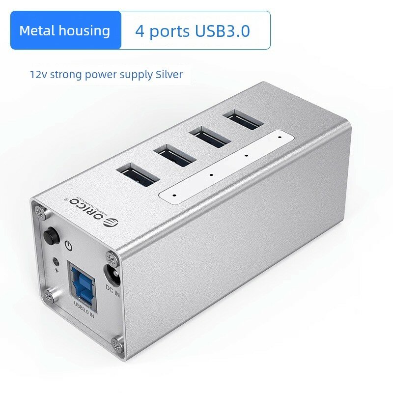 Orico промышленный USB 3.0 4-портовый хаб серебристый алюминиевый корпус с адаптером 12В 2А