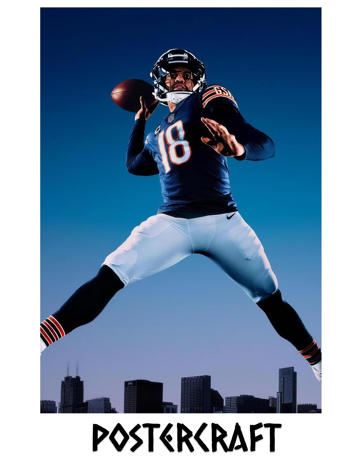 Постер Американский Футбол "Caleb Williams" (Калеб Уильямс, НФЛ / NFL, Chicago Bears), А3, глянцевый, 42х29.7см