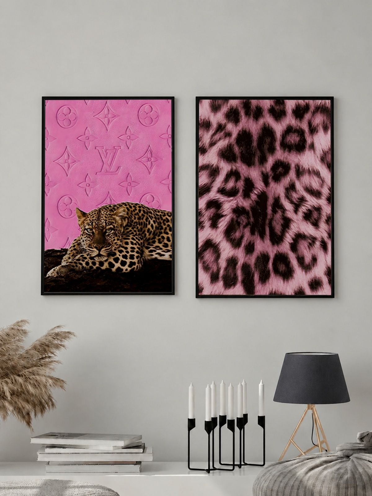 Набор Постеров / Плакатов Интерьерные Розовая Эстетика Леопард (Pink Leopard) 2 Листа А3