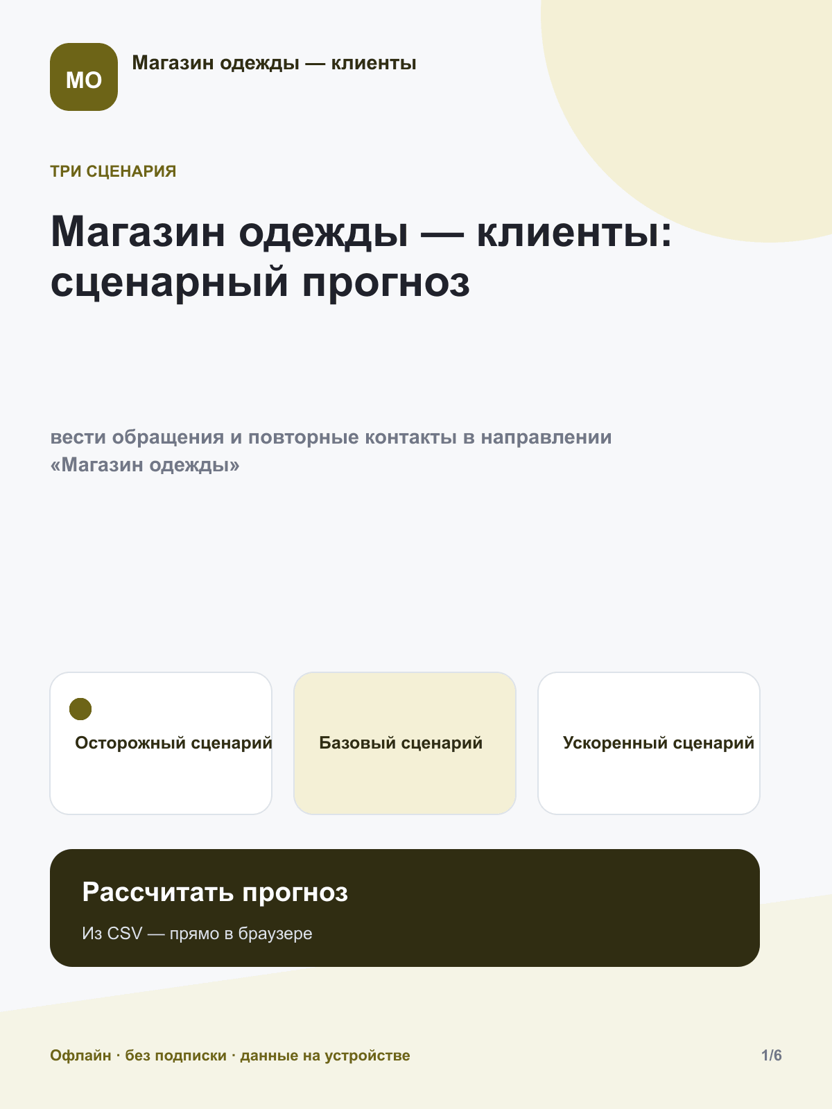 Магазин одежды — клиенты: сценарный прогноз