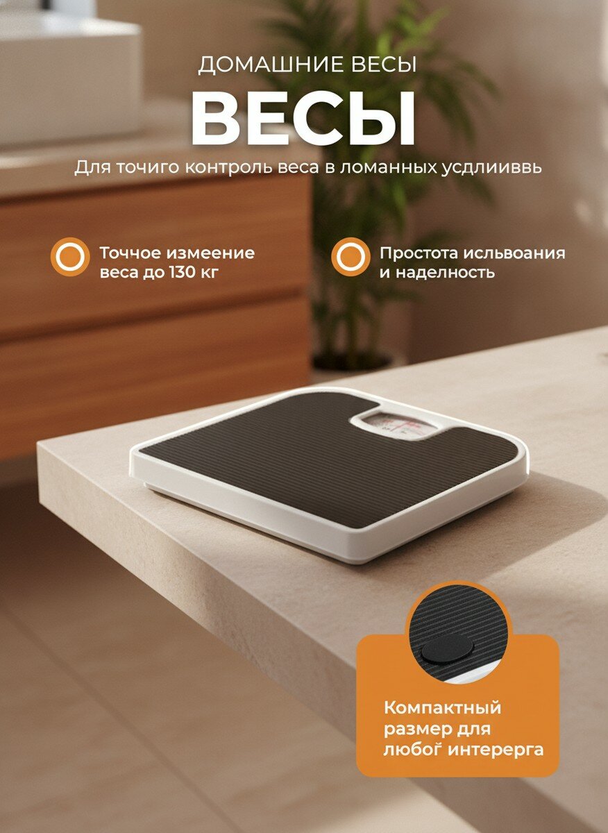Механические напольные весы с PU-покрытием, темно-серый, одинарная шкала, макс. нагрузка 130 кг, размер 26.5x24x4 см