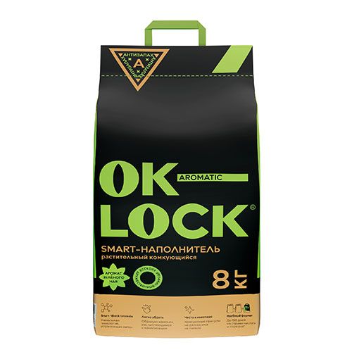 Ok-Lock зеленый ЧАЙ / Наполнитель Ок-Лок растительный комкующийся , 18 л(8 кг)