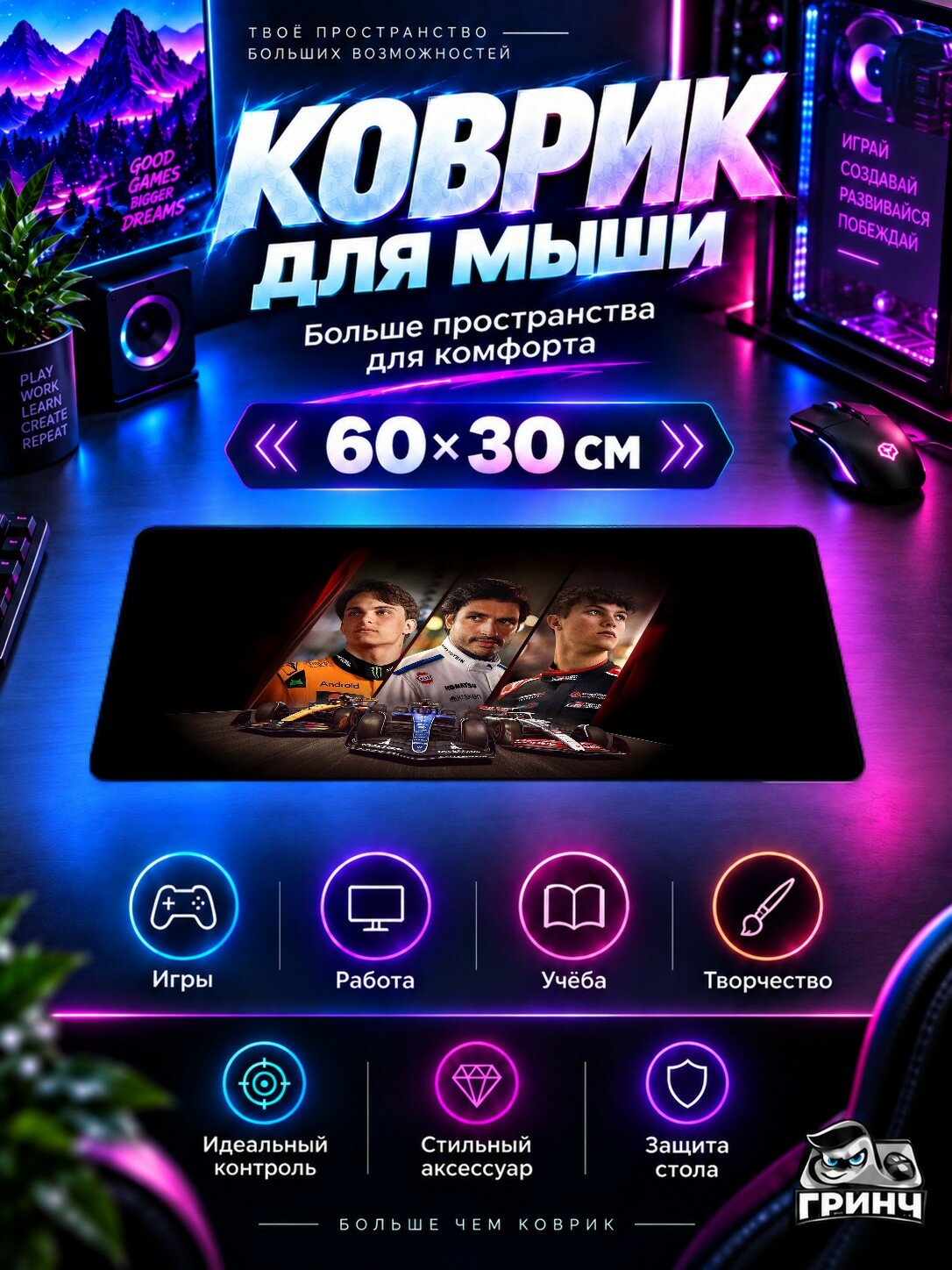 Игровой коврик для мыши и клавиатуры F1 / Формула-1 — F1 25 Iconic Edition 60х40 см XL