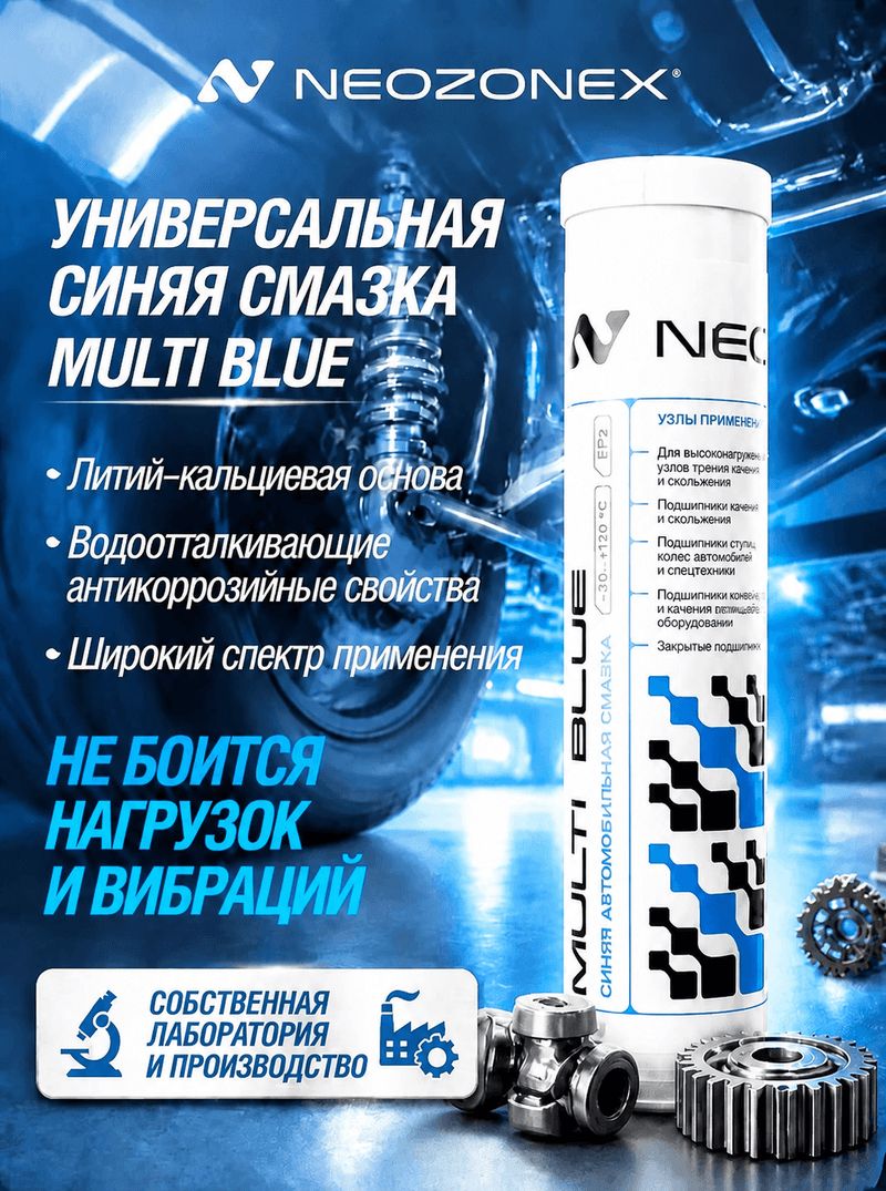 Смазка NeoZonex Multi Blue Литиево-кальциевая универсальная автомобильная синяя водостойкая для подшипников и шасси NLGI 2