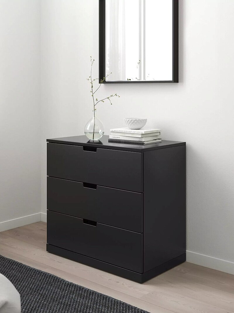 Комод МебельЛэнд24 Генри - 2 МДФ Черный 60x45x70 с 3 ящиками