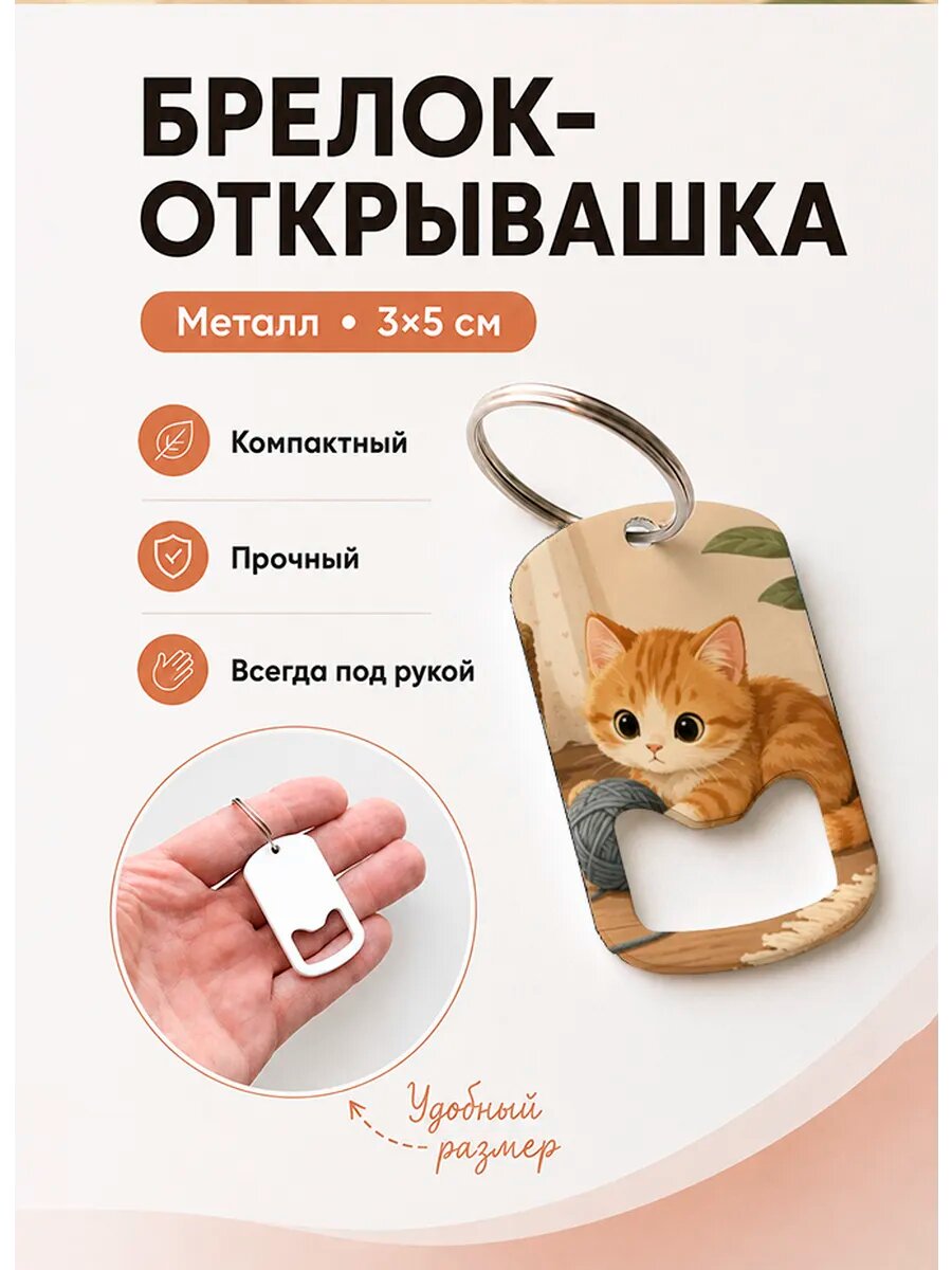 Брелок открывашка "Котёнок с Клубком"