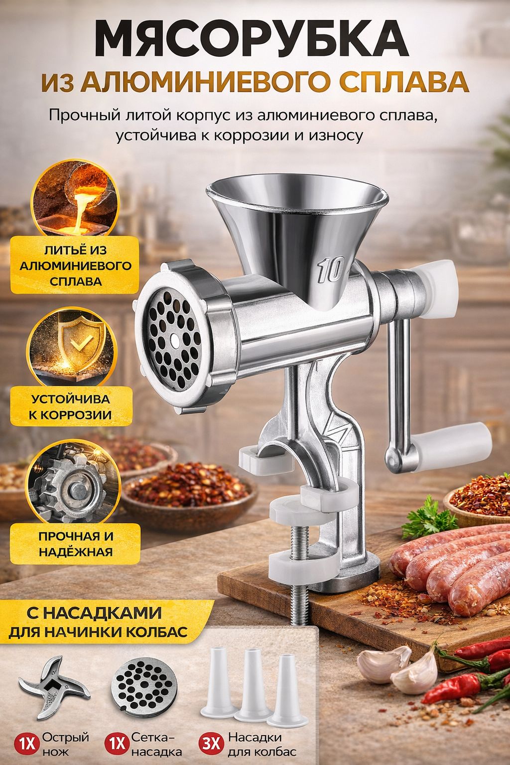 Мясорубка ручная механическая (советская) МА-С, Казань, алюминиевая