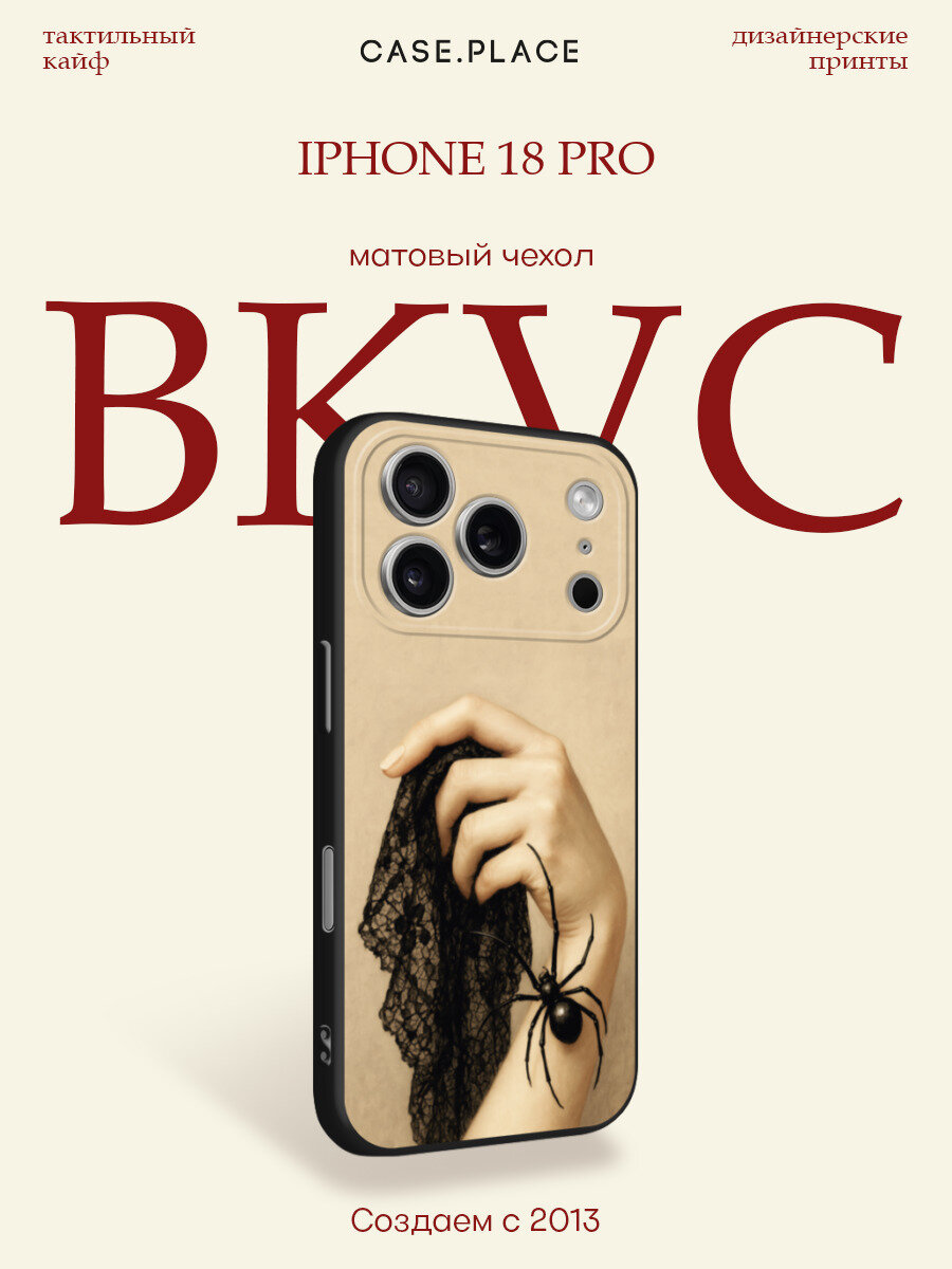 Чехол на iPhone 18 Pro / Айфон 18 Про с принтом Платок в кружевах и паук