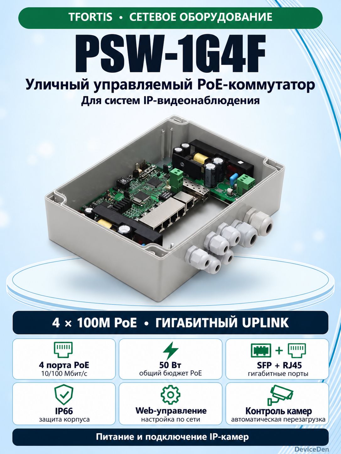 TFortis PSW-1G 4F PoE-коммутатор
