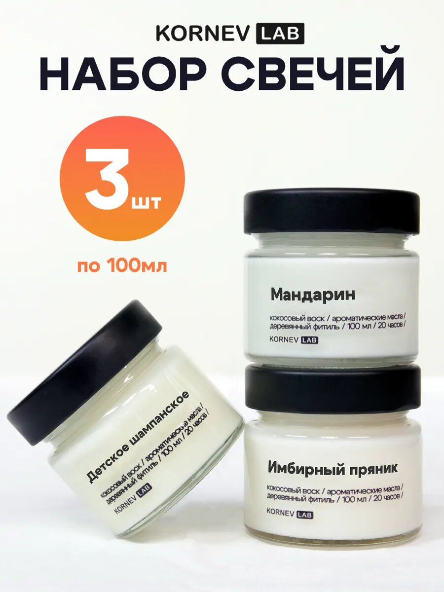 Ароматические свечи подарочный набор детское шампанское, имбирный пряник, мандарин