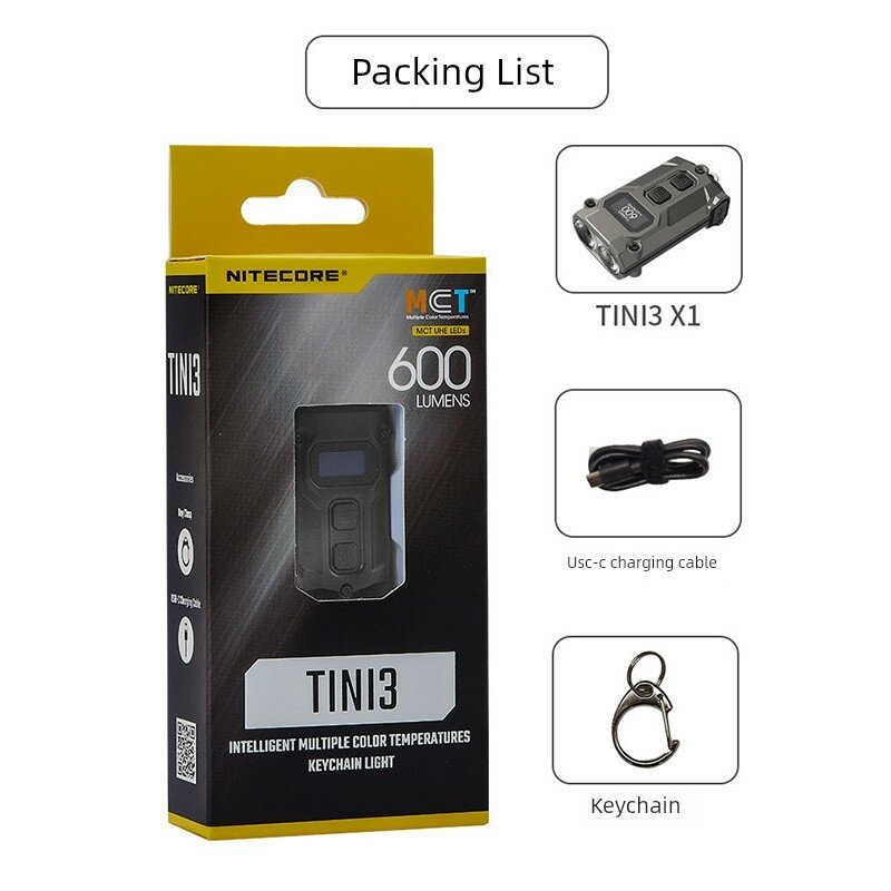 Фонарик-брелок Nitecore TINI3, многоцветный, серый, стандартный, USB, портативный, для улицы и отдыха