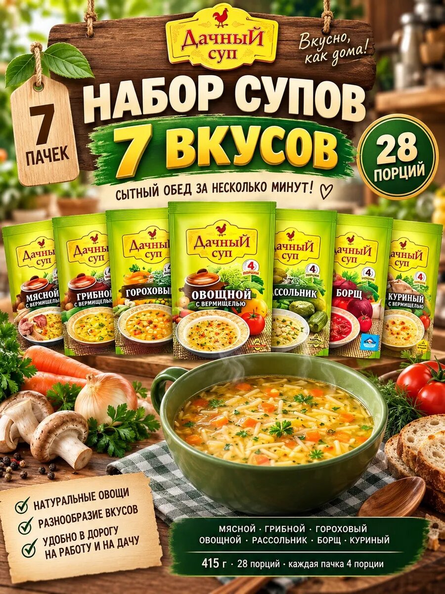 Суп быстрого приготовления набор 7 вкусов 415г — супы быстрого приготовления