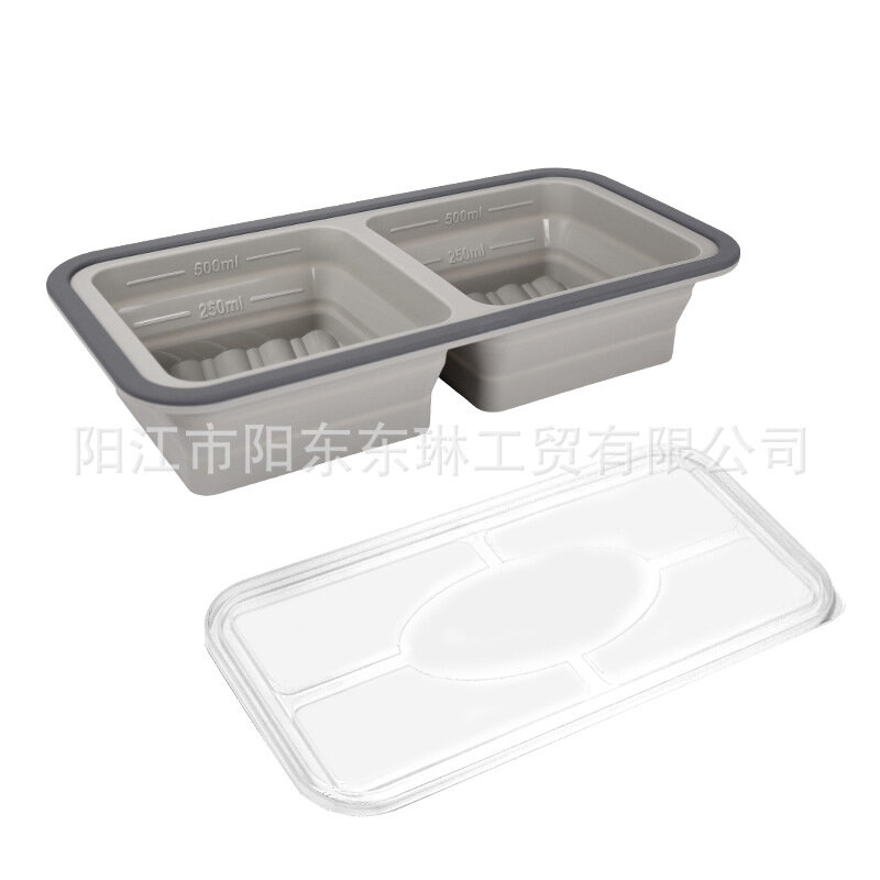 Силиконовый складной ланч-бокс, контейнер для еды BPA Free, безопасный для микроволновки, бенто-бокс, светло-серый,