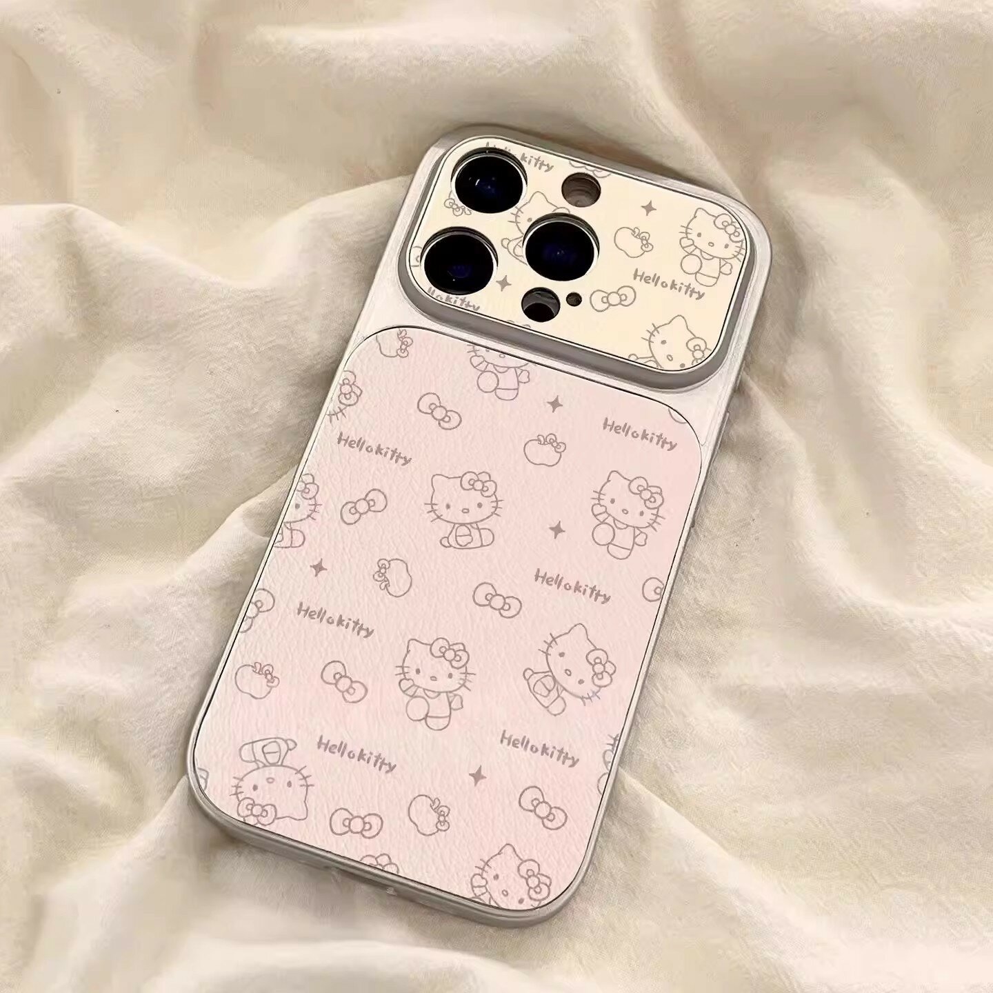 Чехол на iPhone 17 18 с принтом Hello Kitty, золотая рамка, полная защита