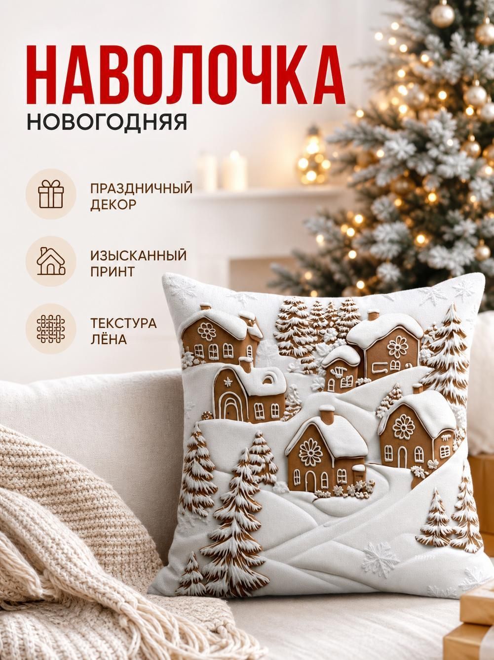 Наволочка на Рождество Декоративная льняная наволочка для дивана с принтом